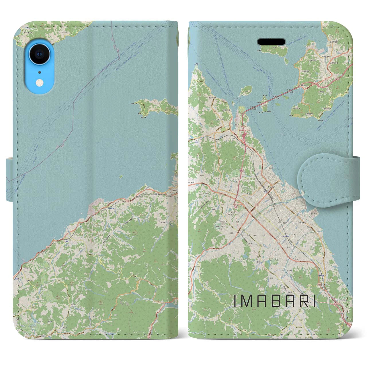 【今治2(愛媛県)】地図柄iPhoneケース(手帳タイプ)ナチュラル・iPhone XR 用