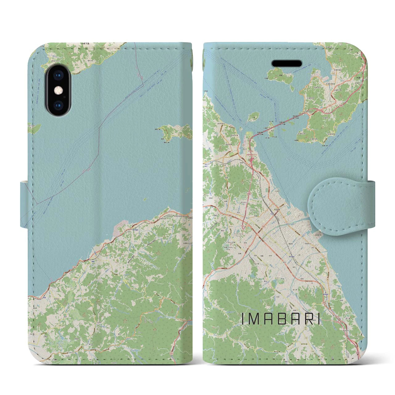 【今治2(愛媛県)】地図柄iPhoneケース(手帳タイプ)ナチュラル・iPhone XS / X 用
