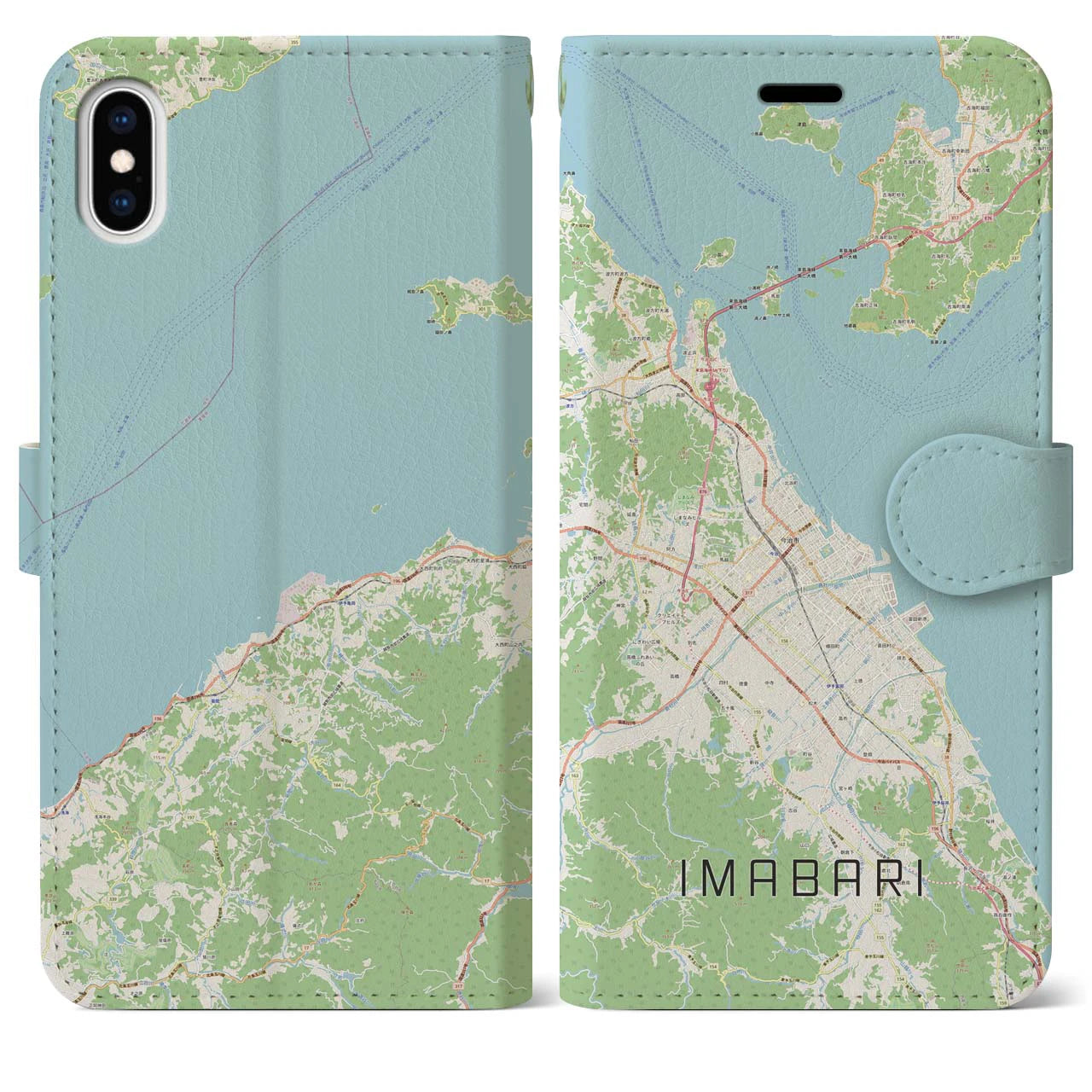 【今治2(愛媛県)】地図柄iPhoneケース(手帳タイプ)ナチュラル・iPhone XS Max 用