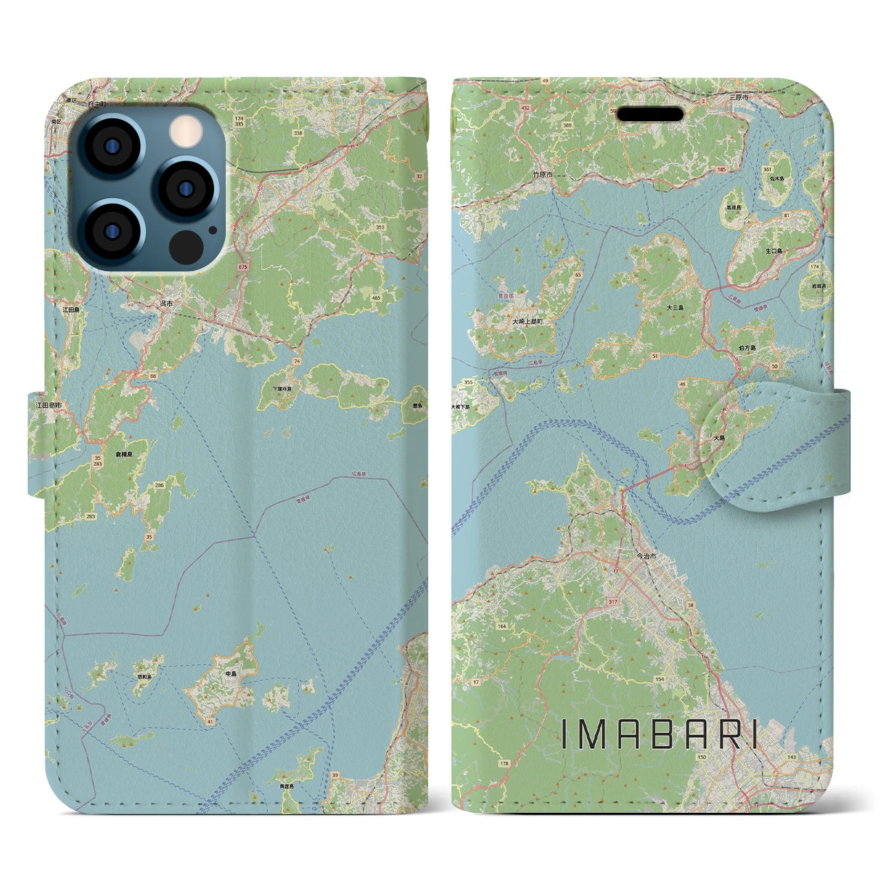 【今治3(愛媛県)】地図柄iPhoneケース(手帳タイプ)