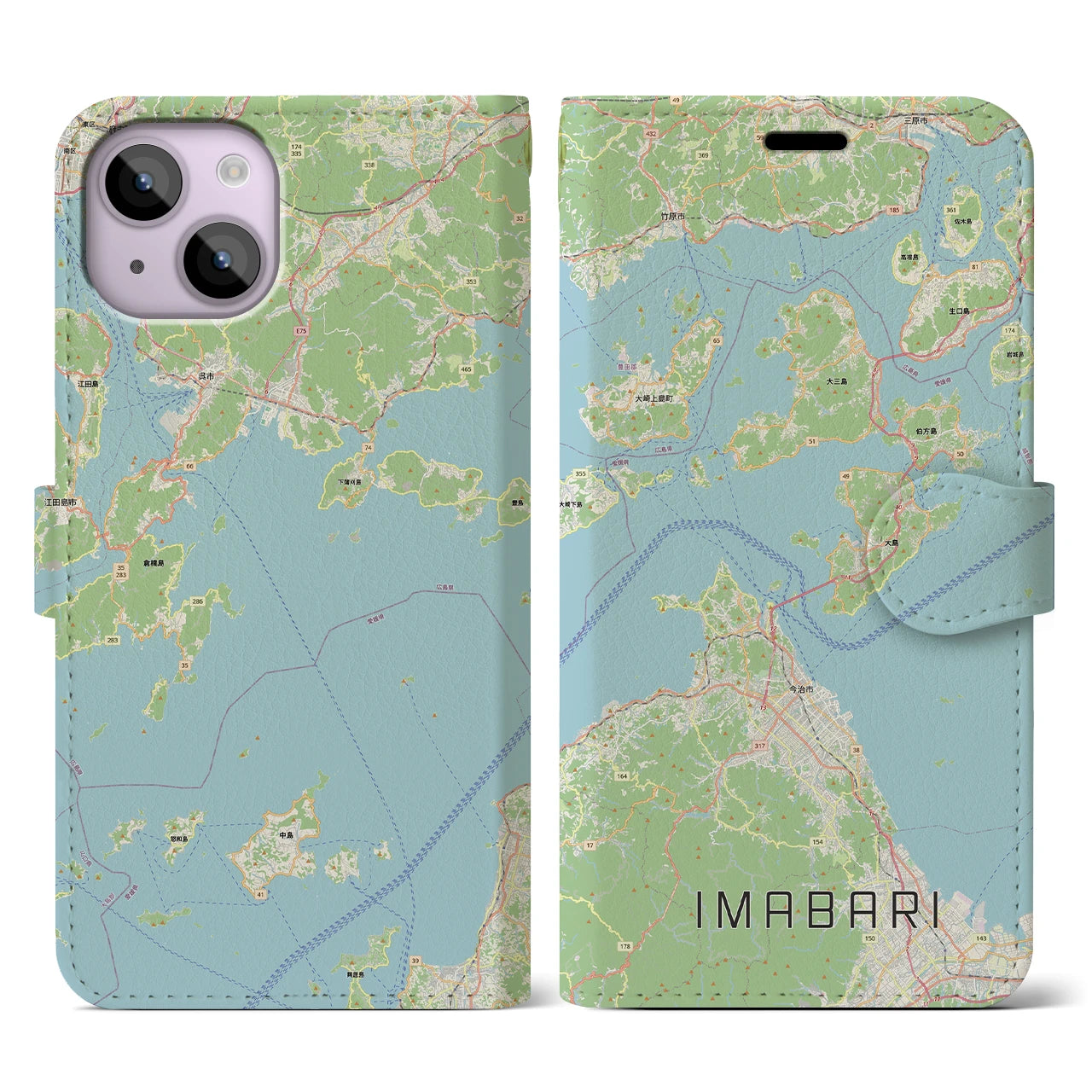 【今治3(愛媛県)】地図柄iPhoneケース(手帳タイプ)