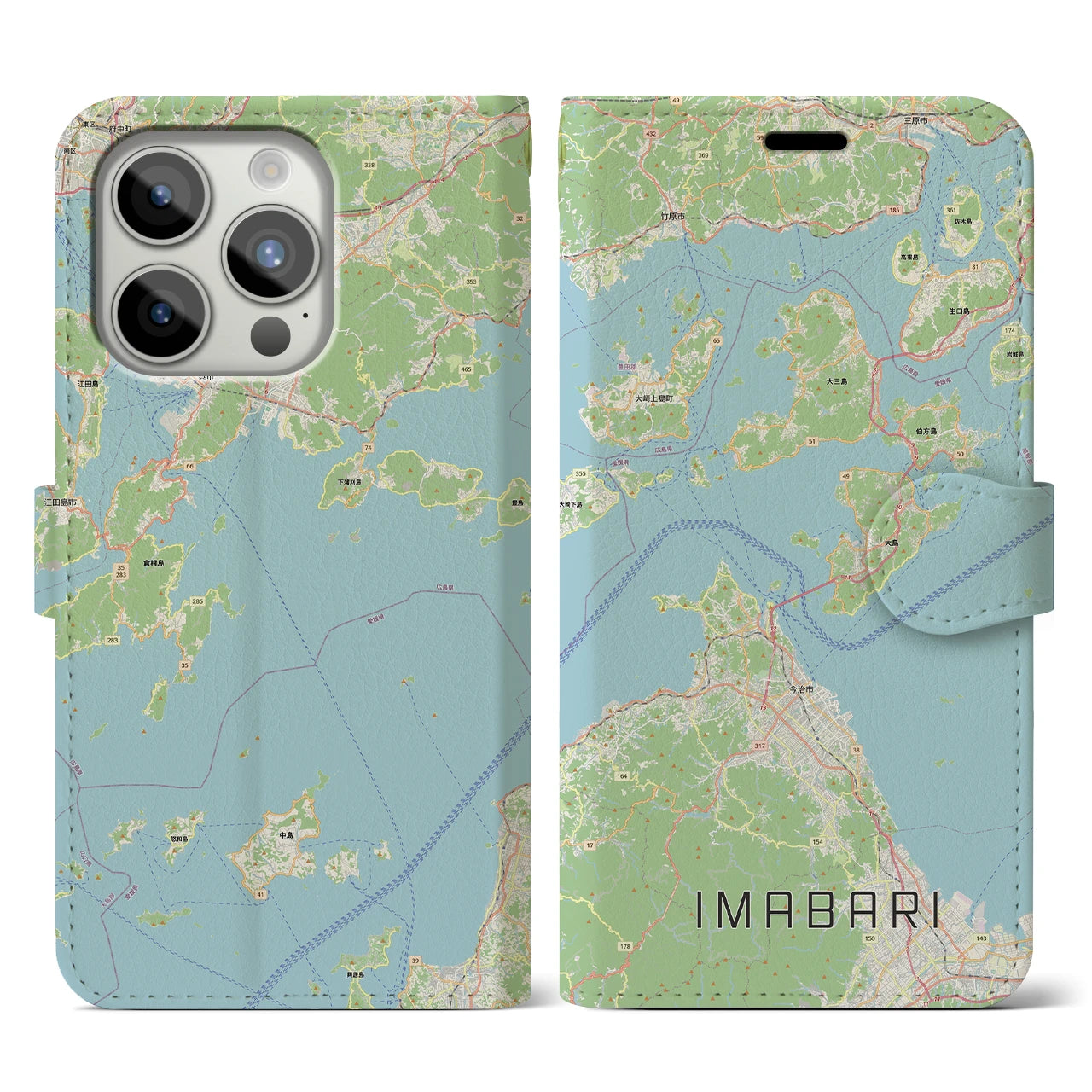 【今治3(愛媛県)】地図柄iPhoneケース(手帳タイプ)