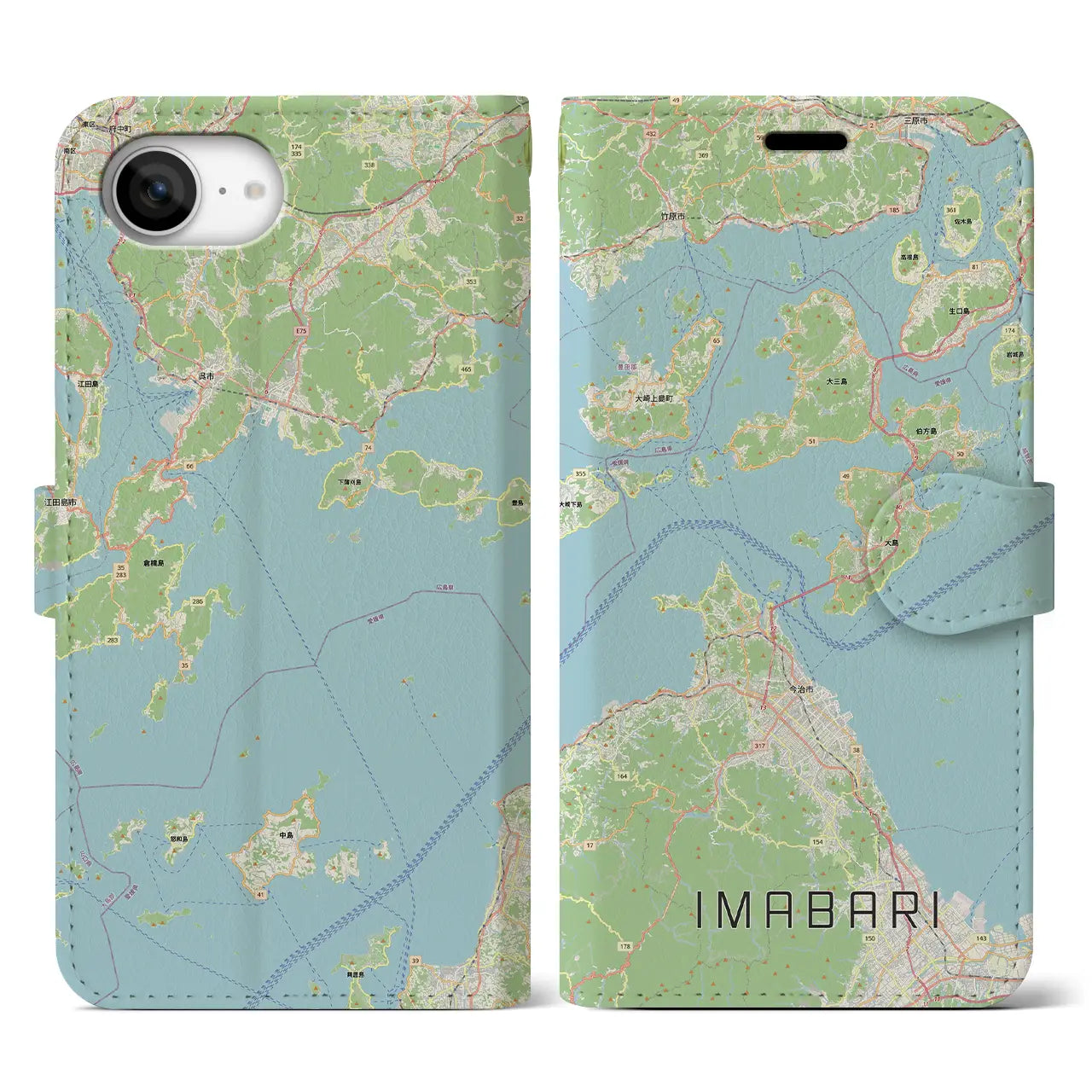 【今治3(愛媛県)】地図柄iPhoneケース(手帳タイプ)