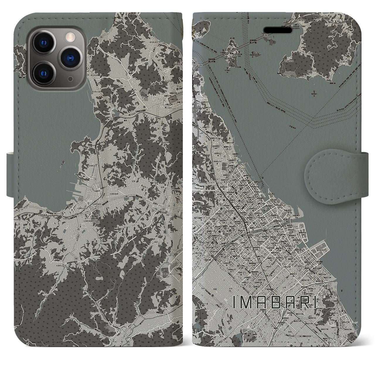 【今治(愛媛県)】地図柄iPhoneケース(手帳タイプ)モノトーン・iPhone 11 Pro Max 用