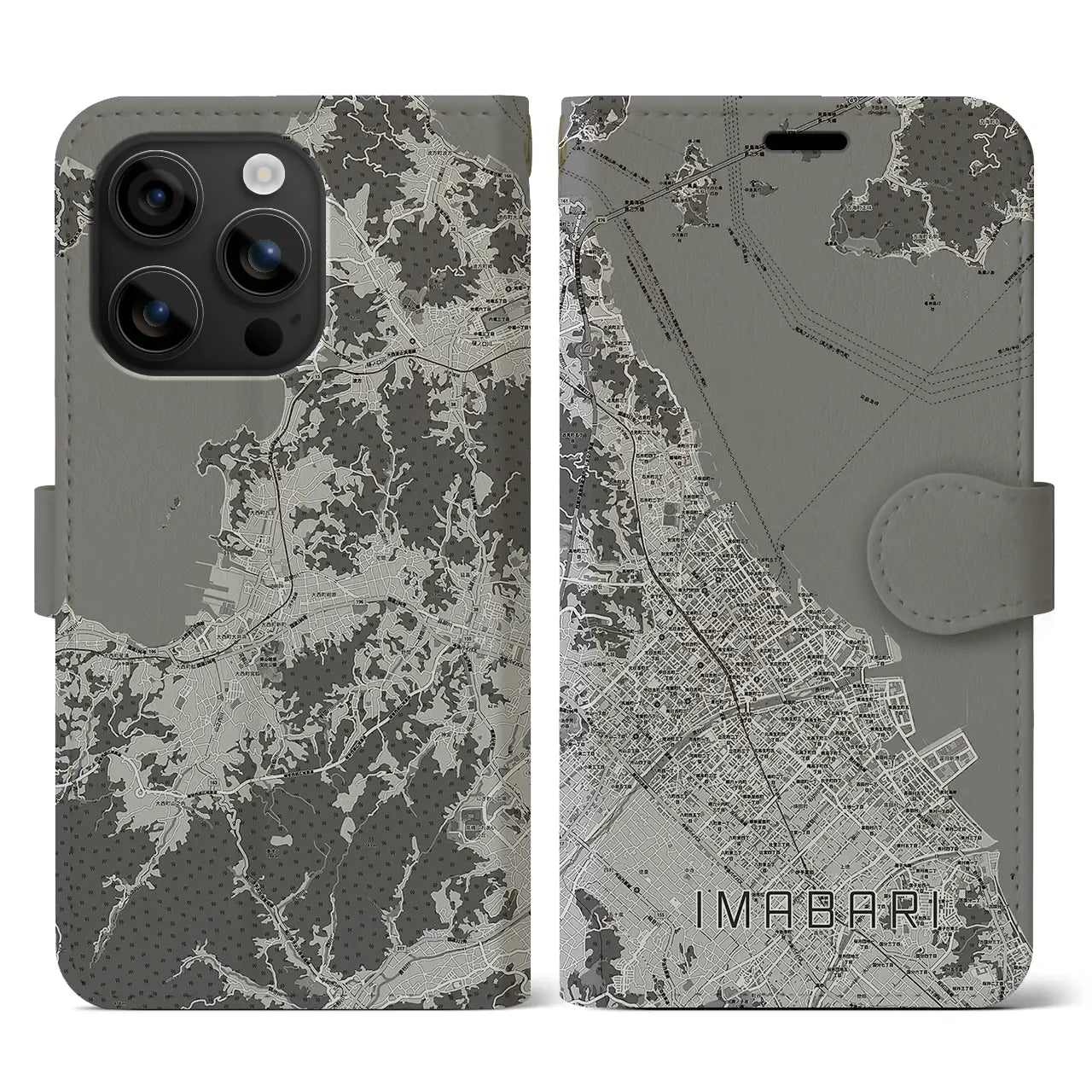 【今治(愛媛県)】地図柄iPhoneケース(手帳タイプ)モノトーン・iPhone 16 用