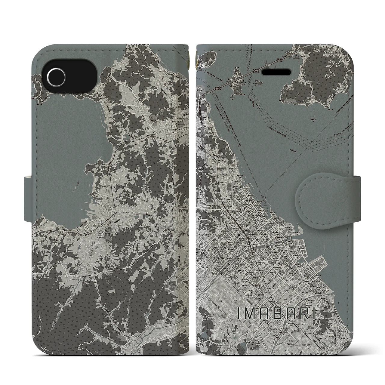 【今治(愛媛県)】地図柄iPhoneケース(手帳タイプ)モノトーン・iPhone SE(第3 / 第2世代) / 8 / 7 / 6s / 6 用