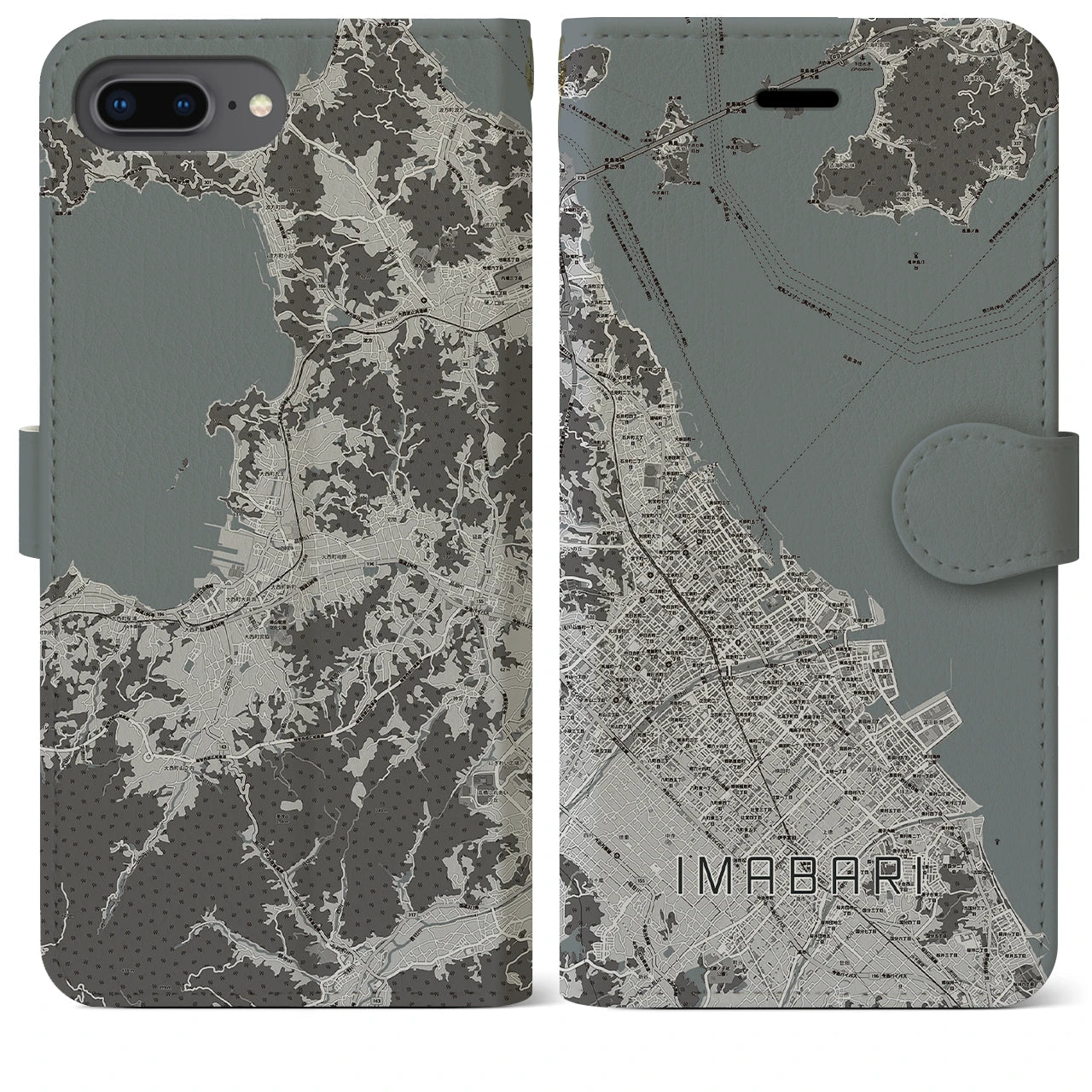 【今治(愛媛県)】地図柄iPhoneケース(手帳タイプ)モノトーン・iPhone 8Plus /7Plus / 6sPlus / 6Plus 用