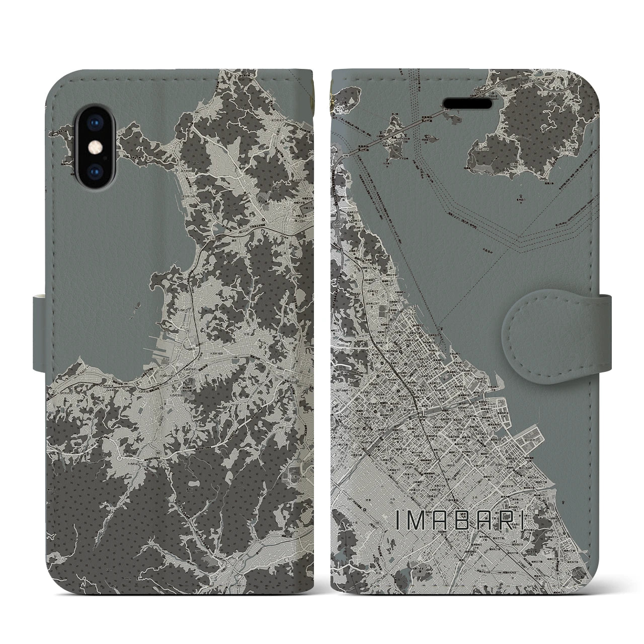 【今治(愛媛県)】地図柄iPhoneケース(手帳タイプ)モノトーン・iPhone XS / X 用