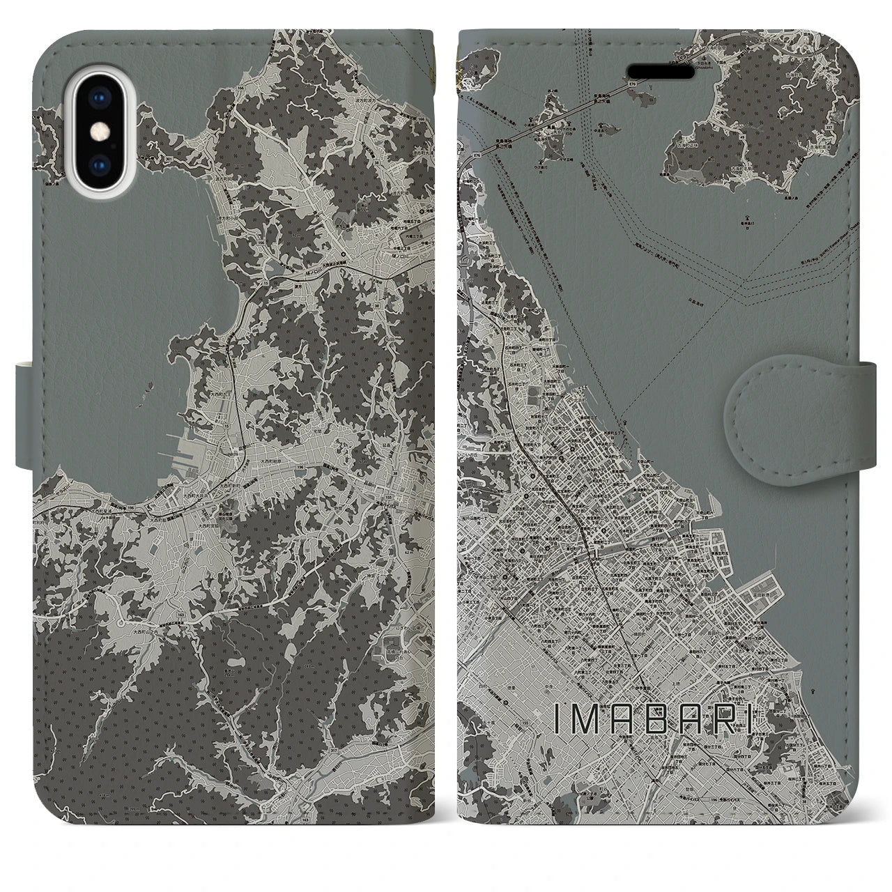 【今治(愛媛県)】地図柄iPhoneケース(手帳タイプ)モノトーン・iPhone XS Max 用