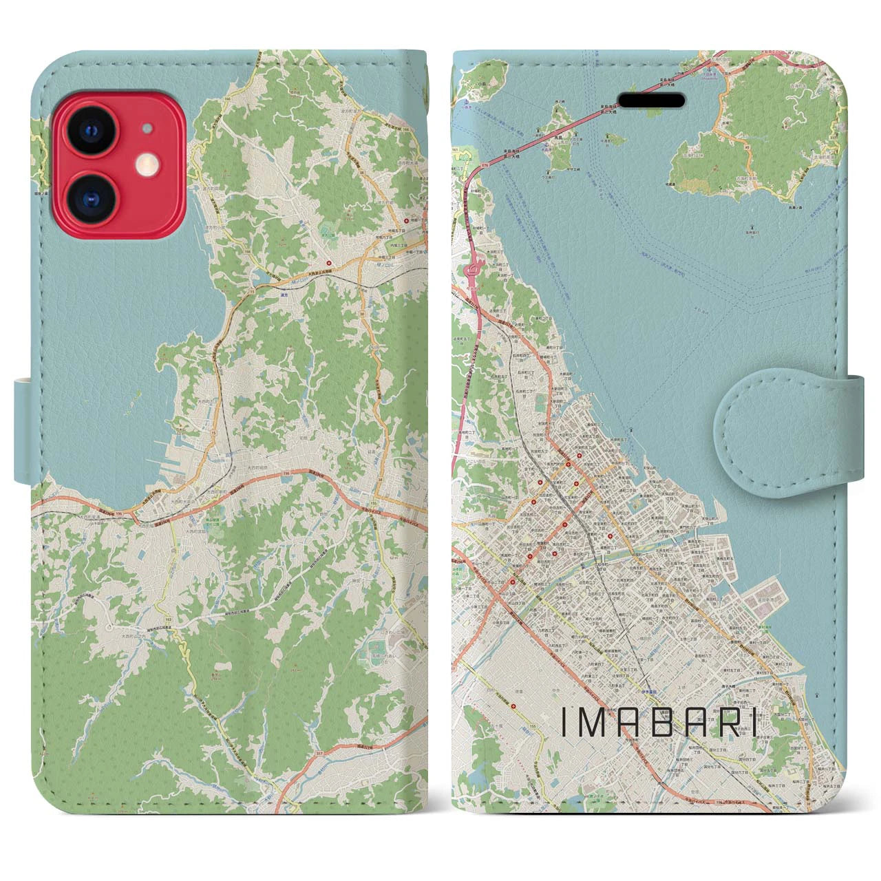 【今治(愛媛県)】地図柄iPhoneケース(手帳タイプ)ナチュラル・iPhone 11 用