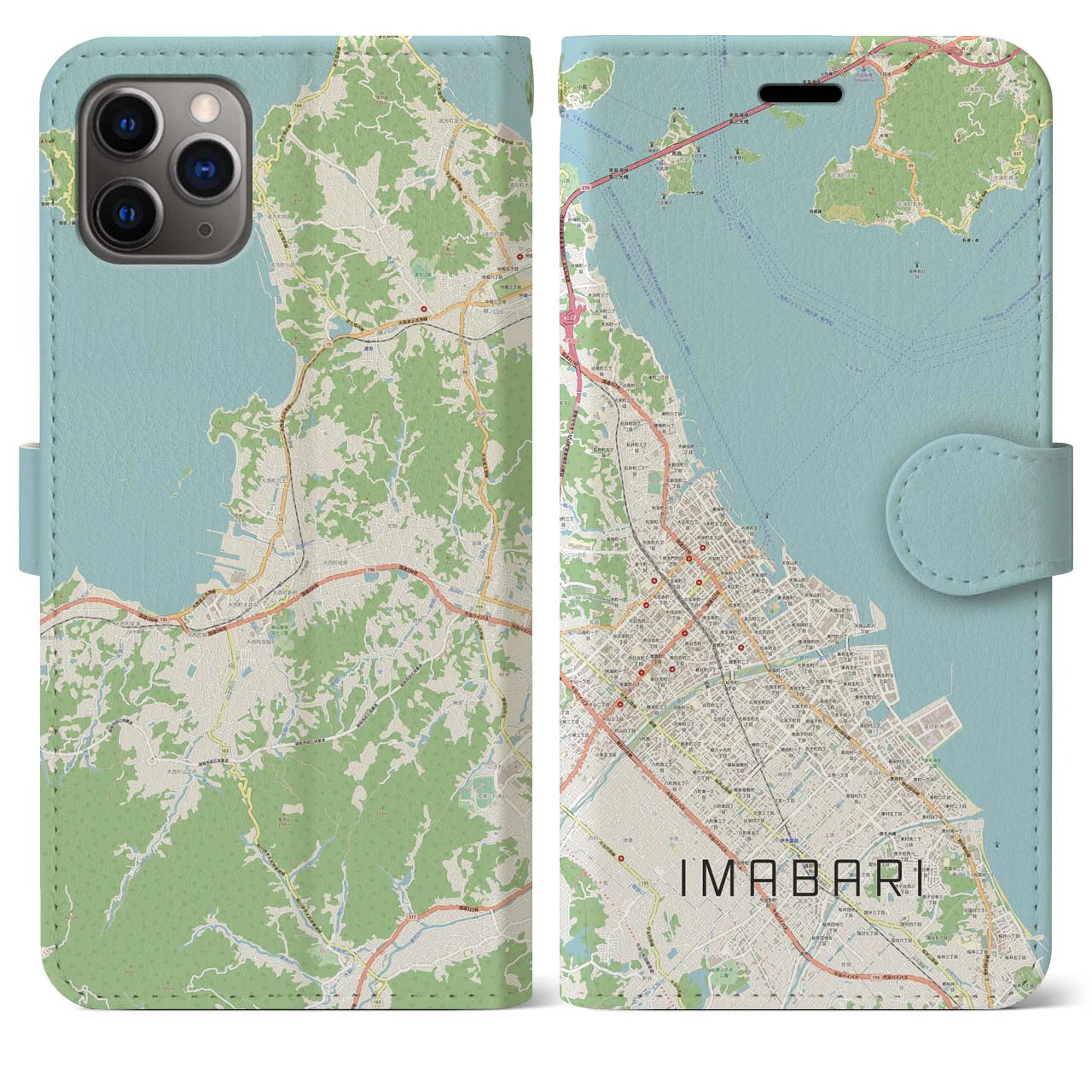 【今治(愛媛県)】地図柄iPhoneケース(手帳タイプ)ナチュラル・iPhone 11 Pro Max 用