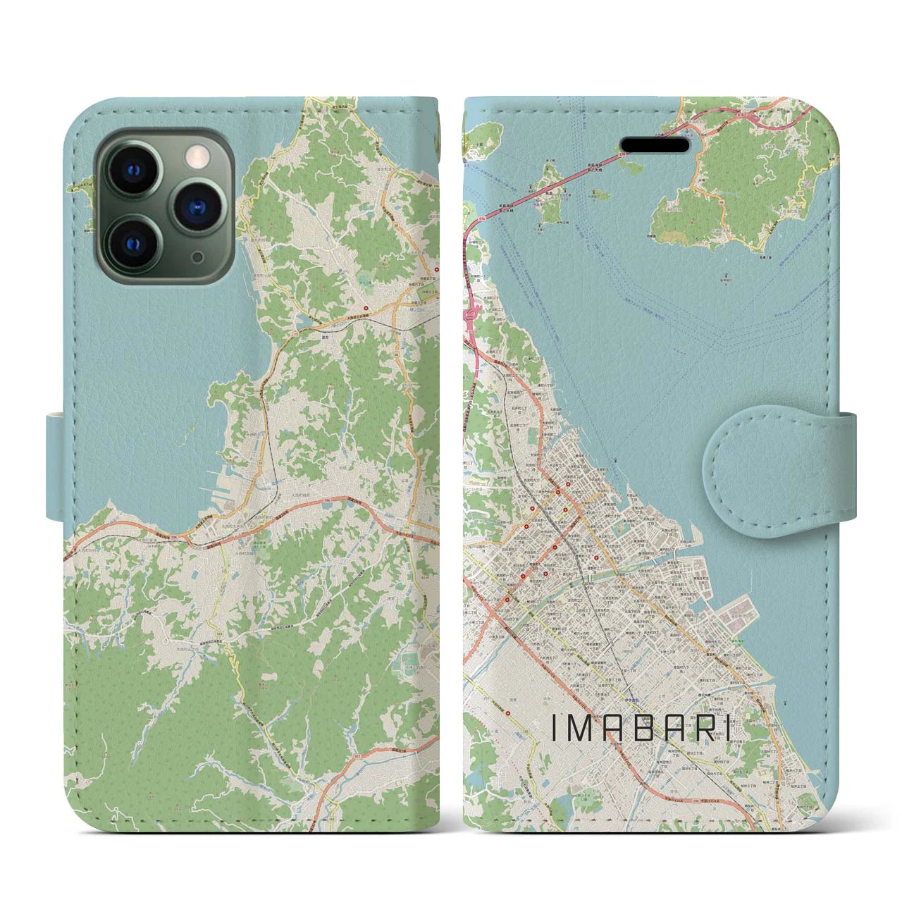 【今治(愛媛県)】地図柄iPhoneケース(手帳タイプ)ナチュラル・iPhone 11 Pro 用