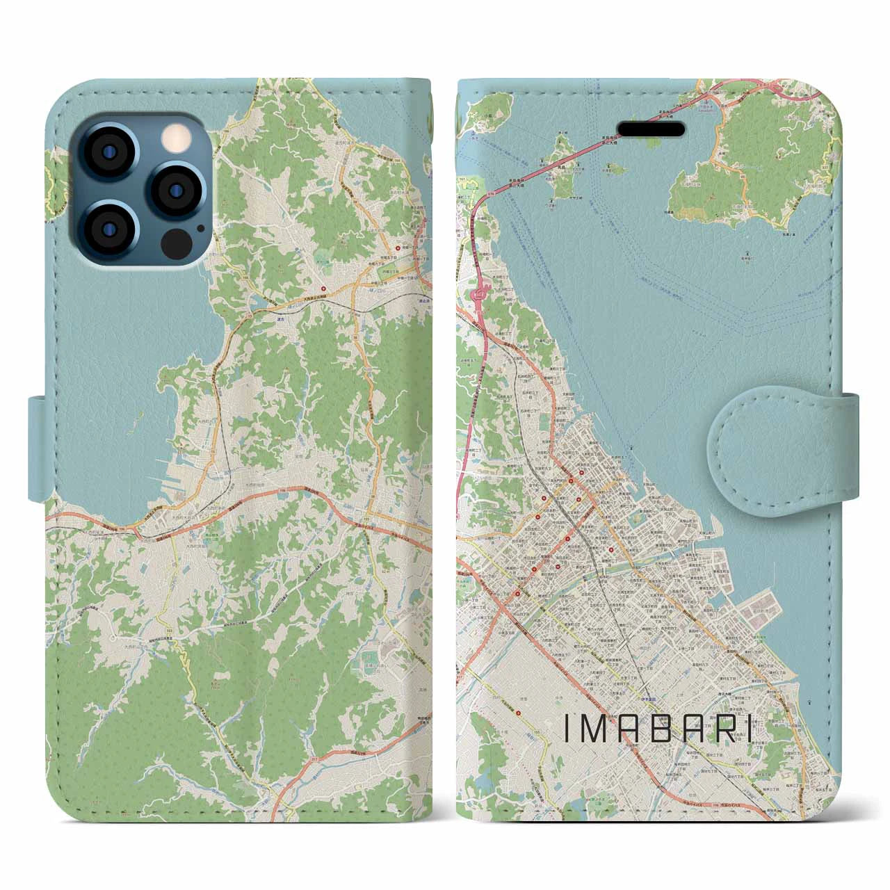 【今治(愛媛県)】地図柄iPhoneケース(手帳タイプ)ナチュラル・iPhone 12 / 12 Pro 用