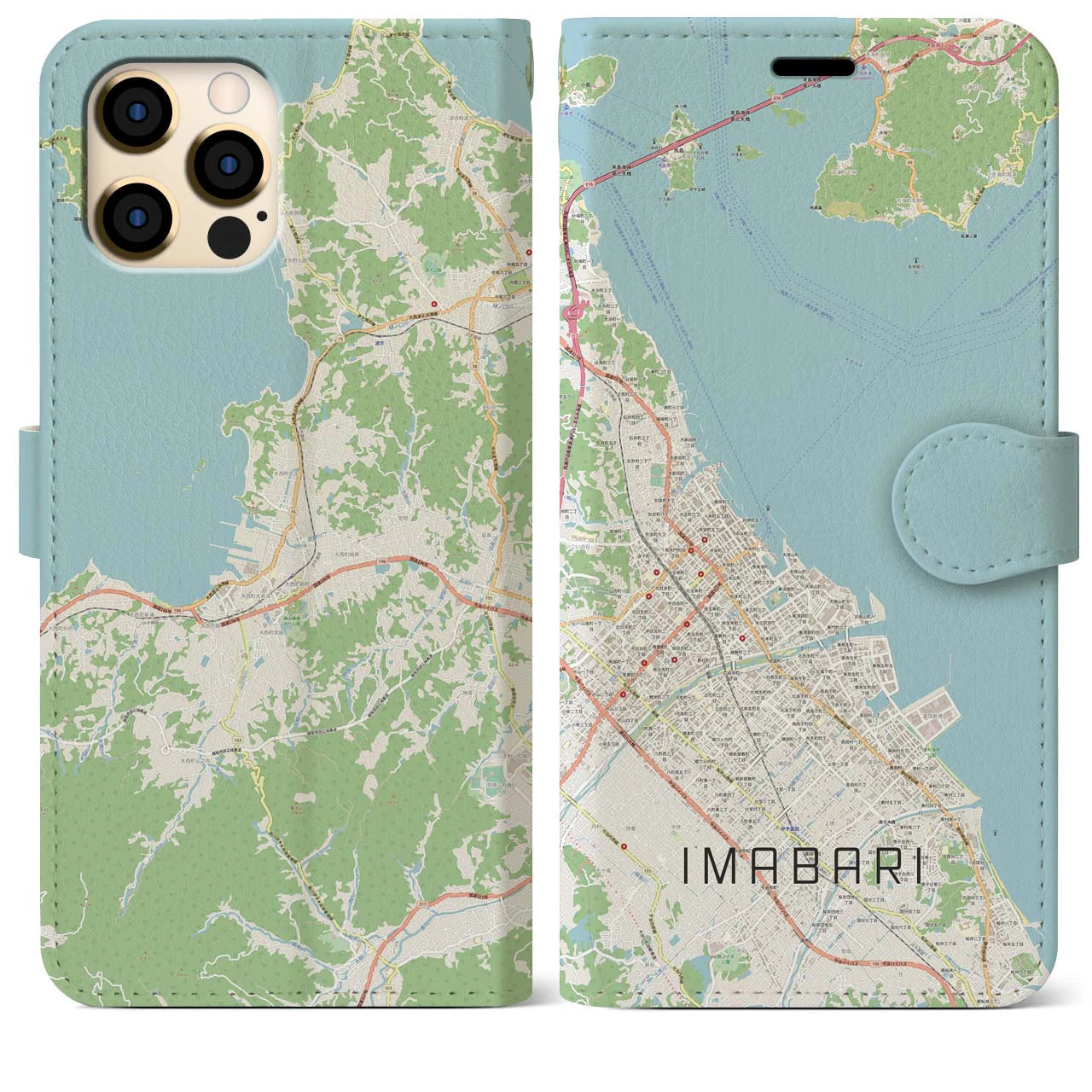 【今治(愛媛県)】地図柄iPhoneケース(手帳タイプ)ナチュラル・iPhone 12 Pro Max 用