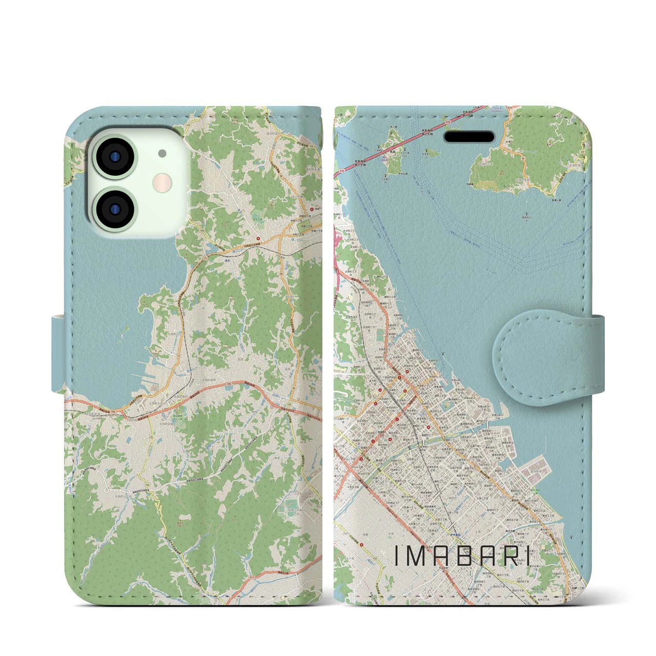 【今治(愛媛県)】地図柄iPhoneケース(手帳タイプ)ナチュラル・iPhone 12 mini 用