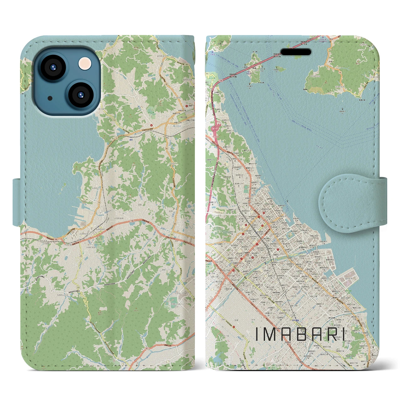【今治(愛媛県)】地図柄iPhoneケース(手帳タイプ)ナチュラル・iPhone 13 用