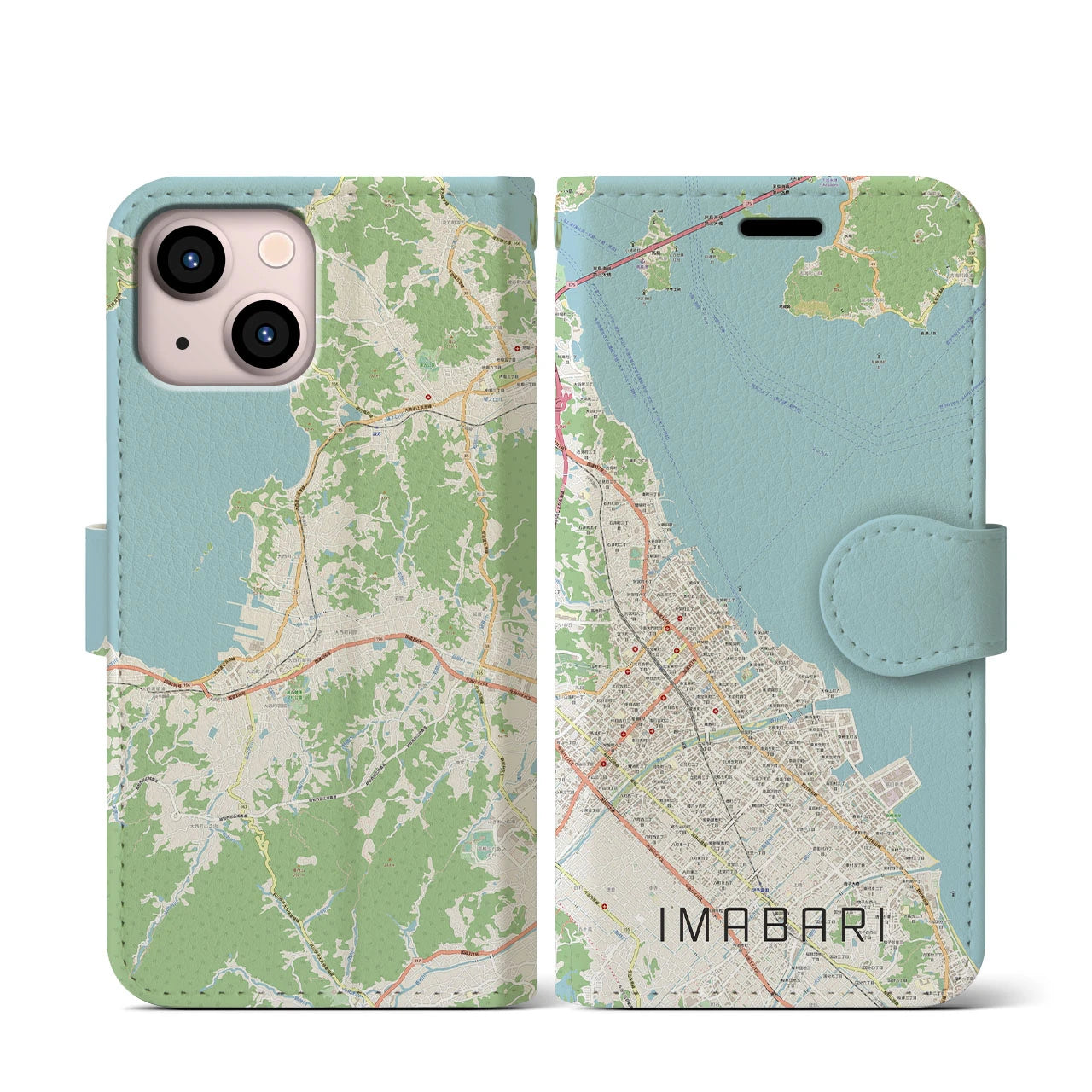 【今治(愛媛県)】地図柄iPhoneケース(手帳タイプ)ナチュラル・iPhone 13 mini 用