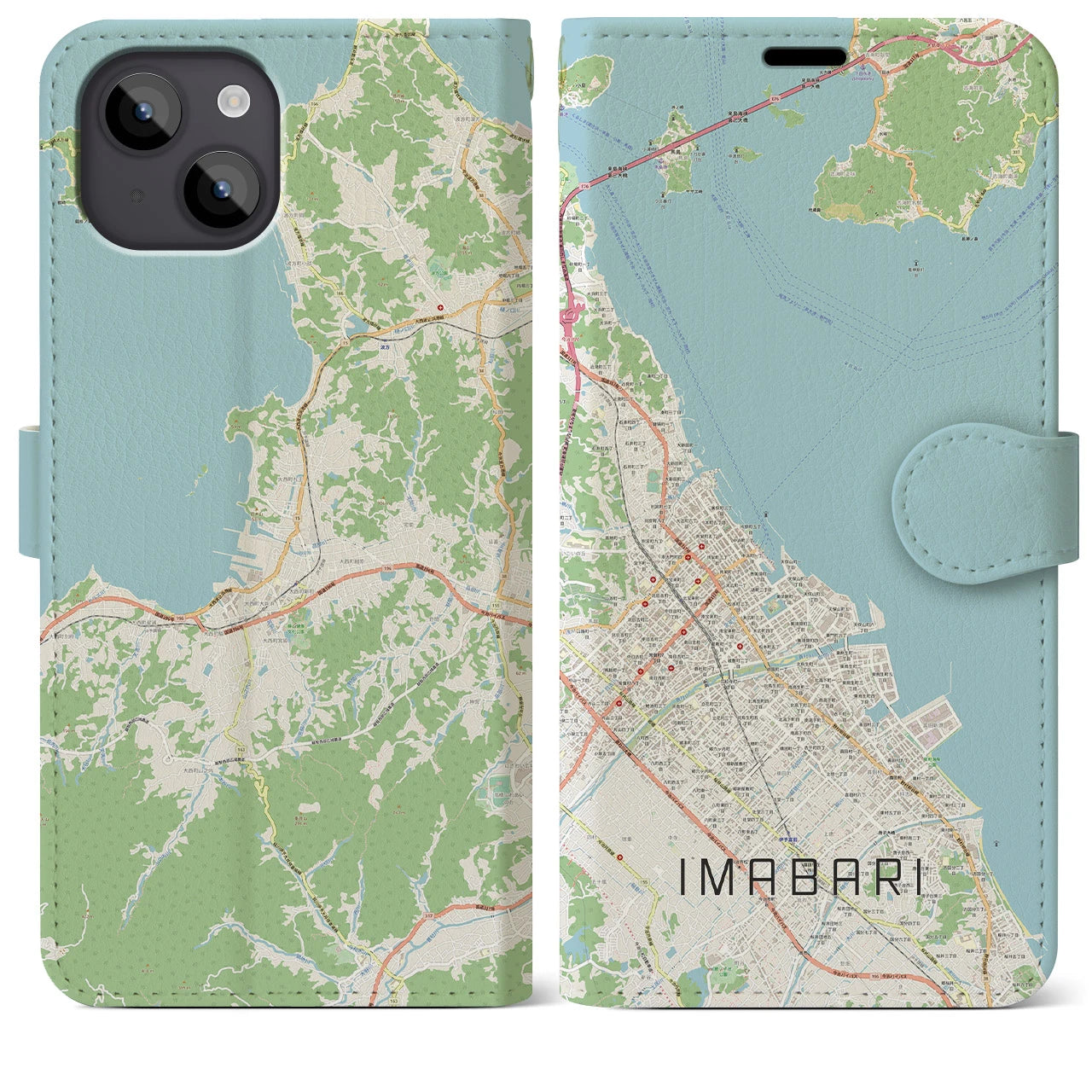 【今治(愛媛県)】地図柄iPhoneケース(手帳タイプ)ナチュラル・iPhone 14 Plus 用