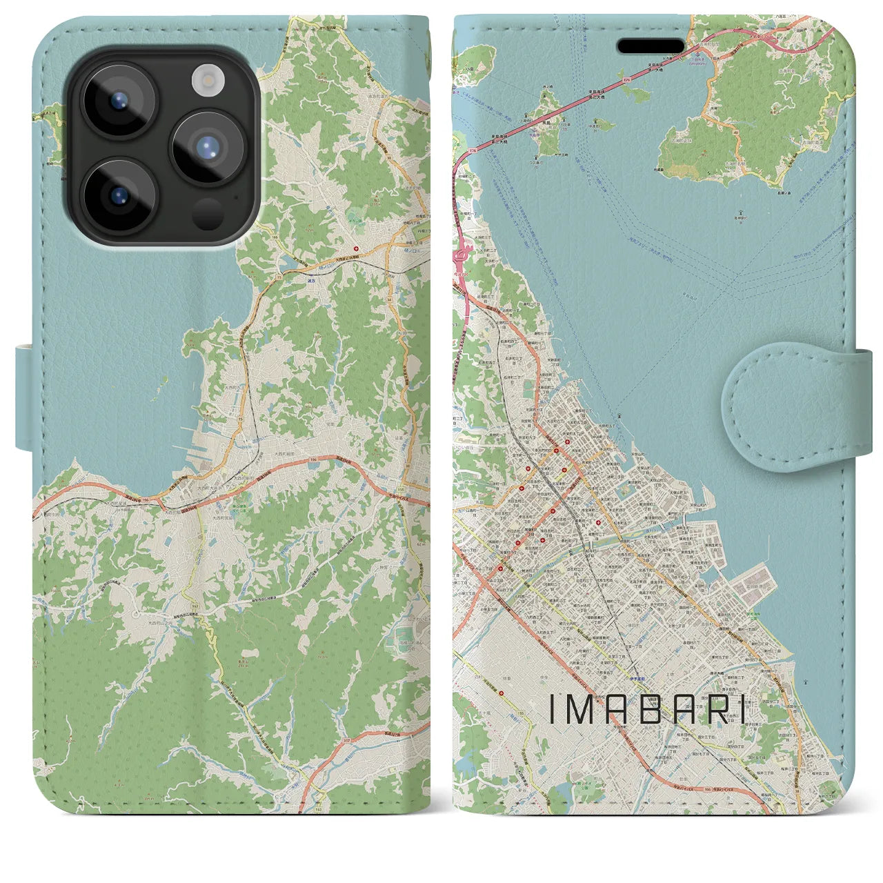 【今治(愛媛県)】地図柄iPhoneケース(手帳タイプ)ナチュラル・iPhone 15 Pro Max 用
