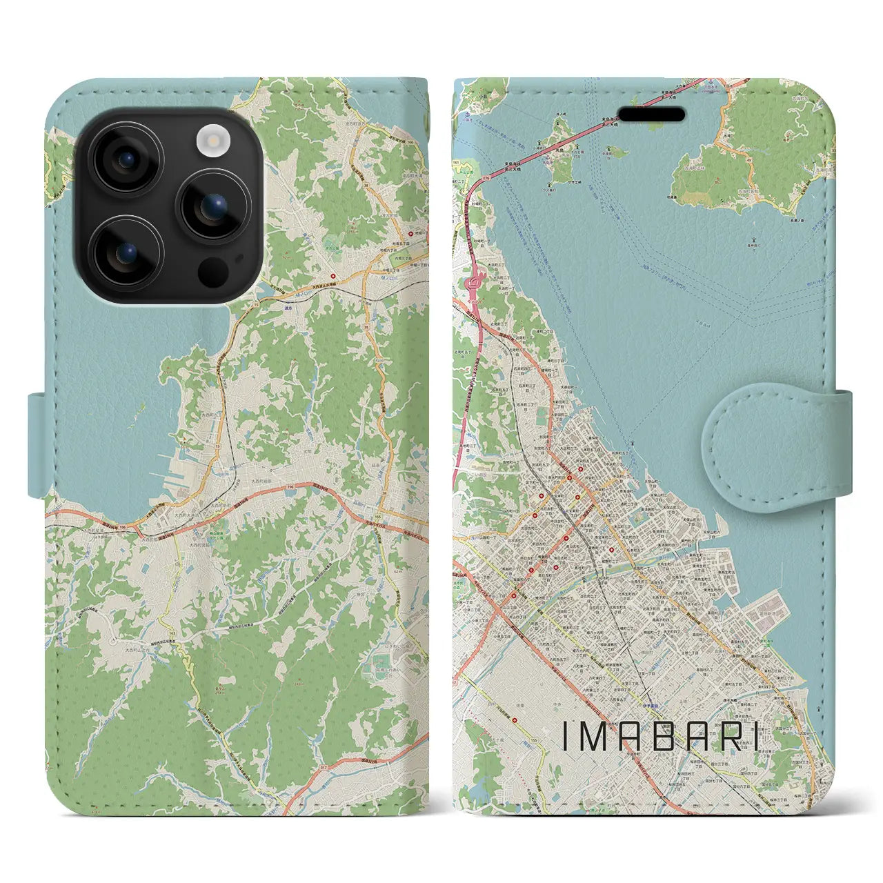 【今治(愛媛県)】地図柄iPhoneケース(手帳タイプ)ナチュラル・iPhone 16 用