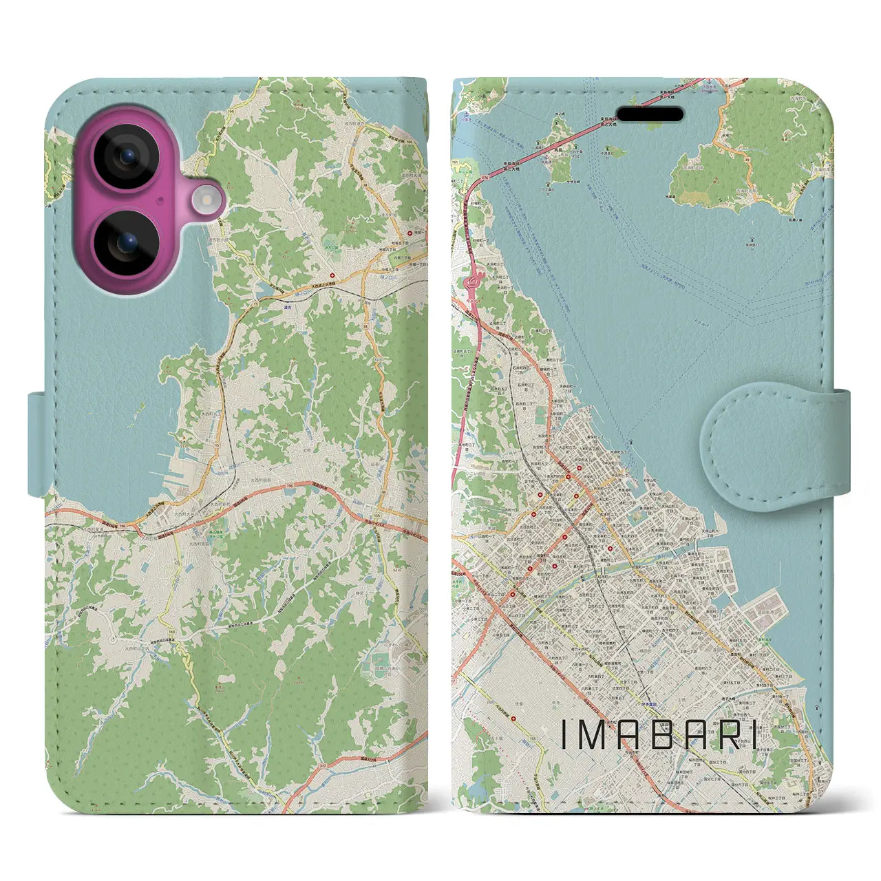 【今治(愛媛県)】地図柄iPhoneケース(手帳タイプ)ナチュラル・iPhone 16 Pro 用