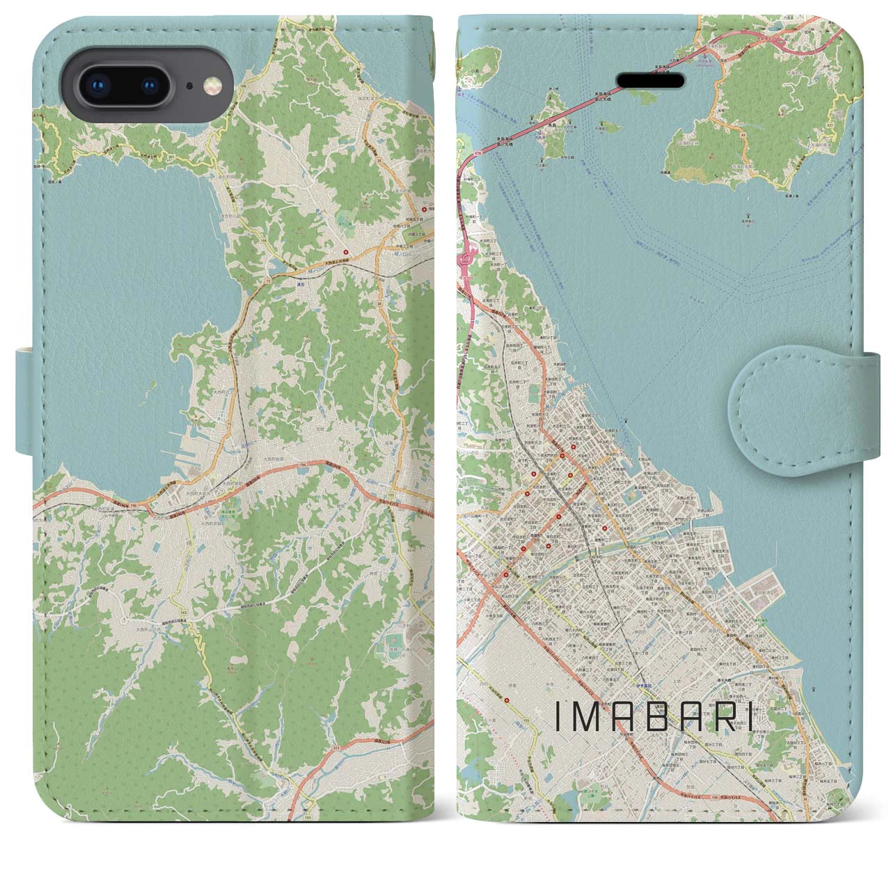 【今治(愛媛県)】地図柄iPhoneケース(手帳タイプ)ナチュラル・iPhone 8Plus /7Plus / 6sPlus / 6Plus 用