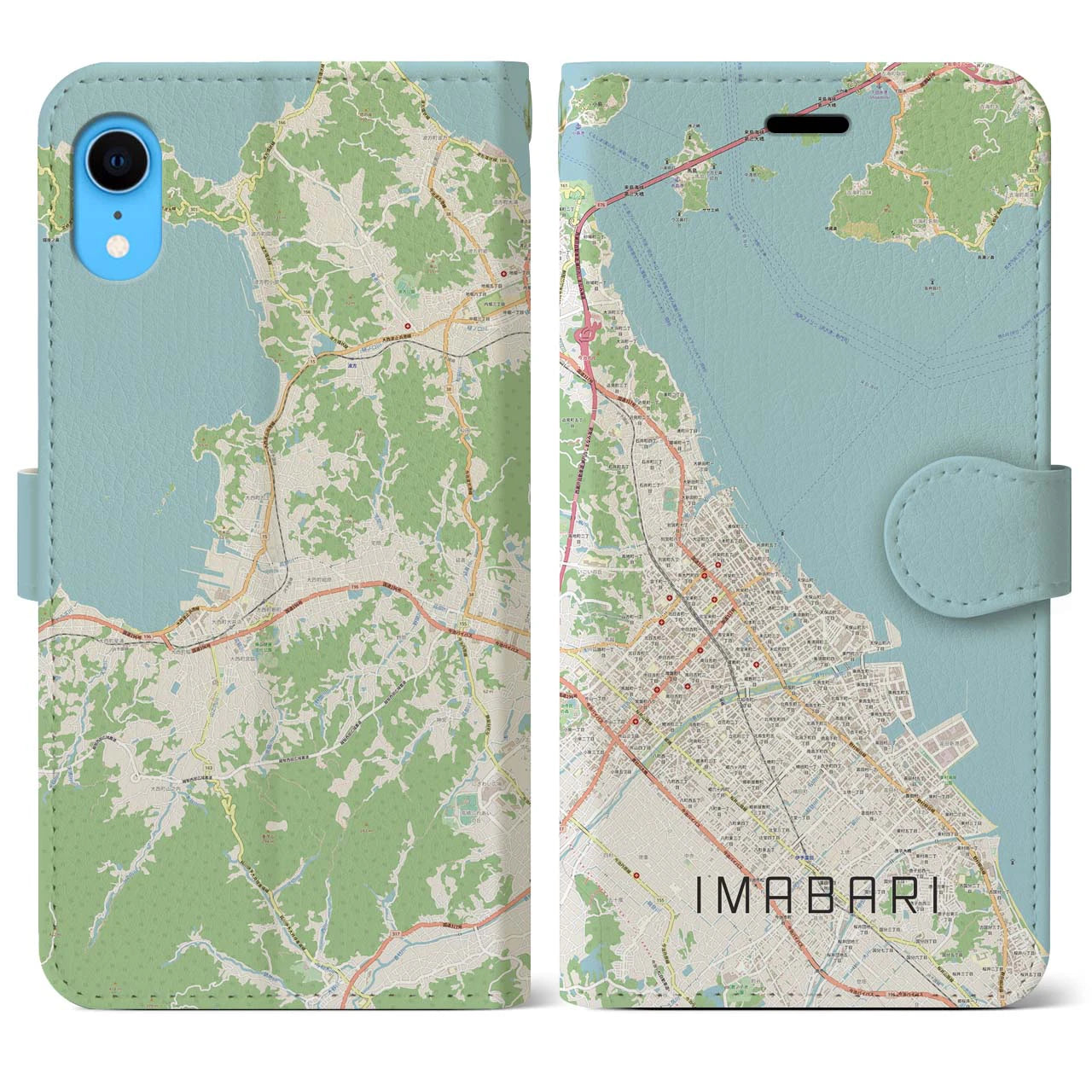 【今治(愛媛県)】地図柄iPhoneケース(手帳タイプ)ナチュラル・iPhone XR 用