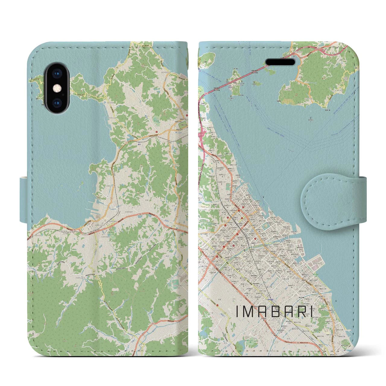 【今治(愛媛県)】地図柄iPhoneケース(手帳タイプ)ナチュラル・iPhone XS / X 用
