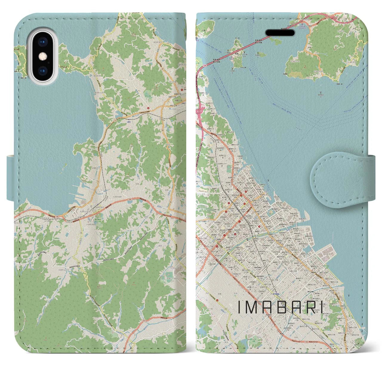 【今治(愛媛県)】地図柄iPhoneケース(手帳タイプ)ナチュラル・iPhone XS Max 用