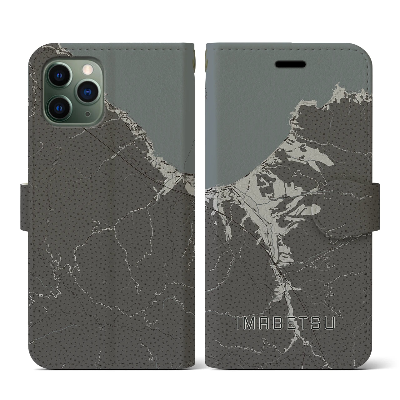 【今別(青森県)】地図柄iPhoneケース(手帳タイプ)モノトーン・iPhone 11 Pro 用