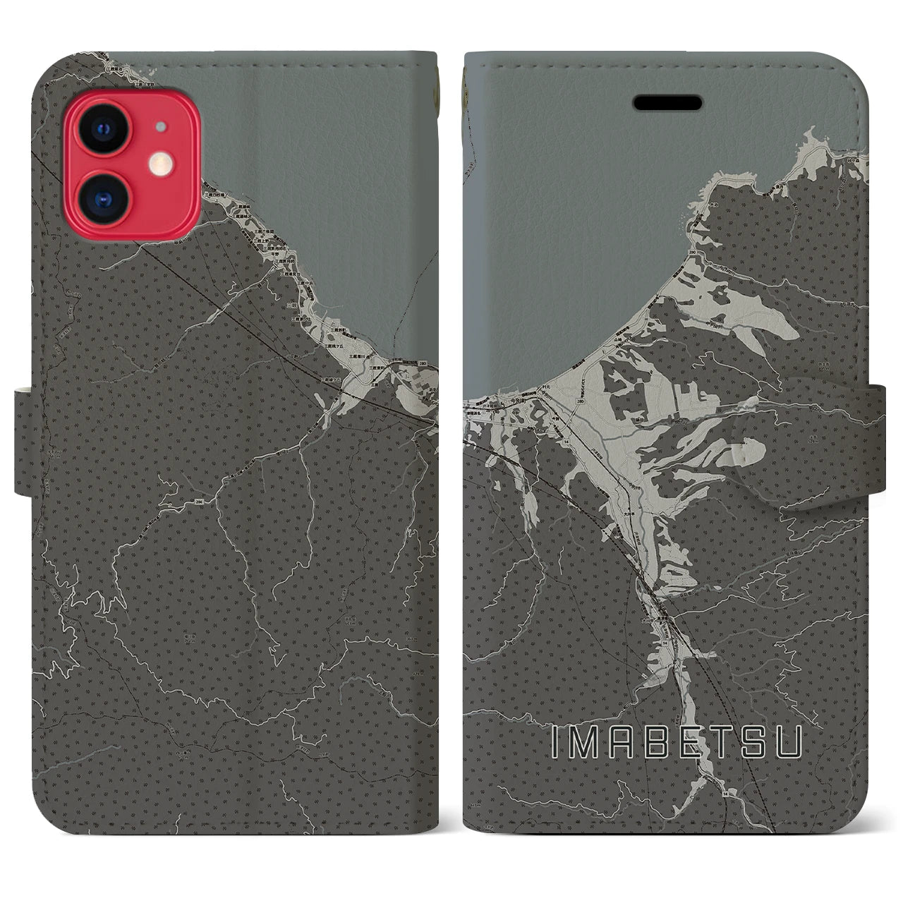 【今別(青森県)】地図柄iPhoneケース(手帳タイプ)モノトーン・iPhone 11 用