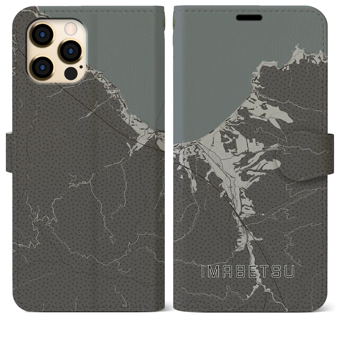 【今別(青森県)】地図柄iPhoneケース(手帳タイプ)モノトーン・iPhone 12 Pro Max 用