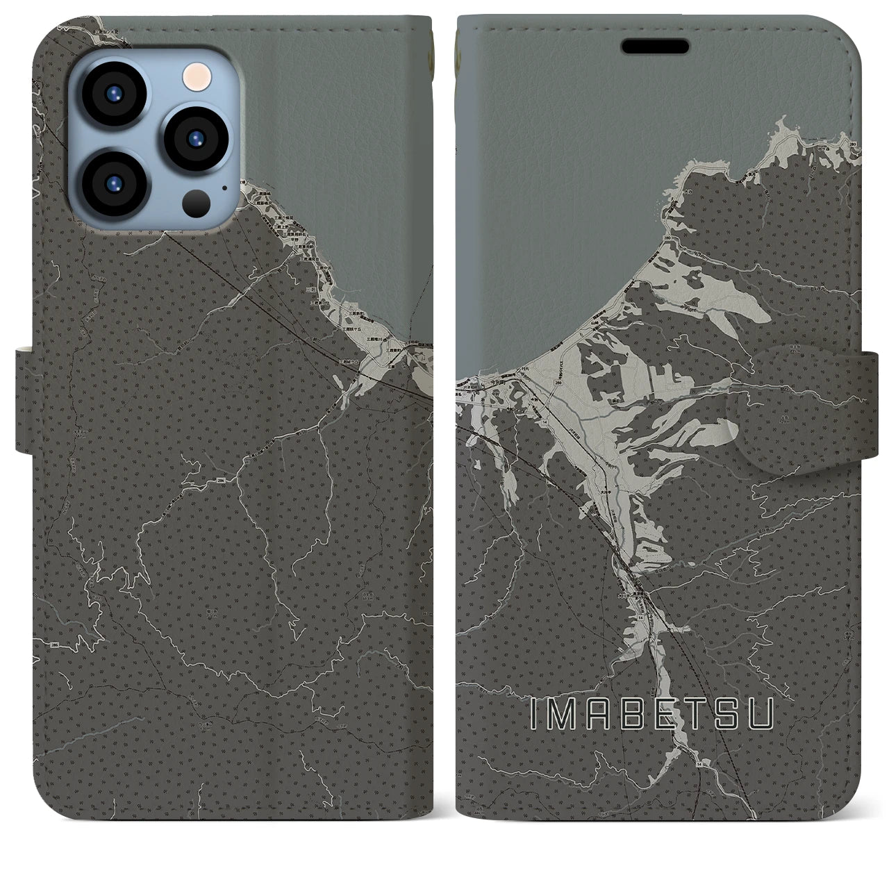 【今別(青森県)】地図柄iPhoneケース(手帳タイプ)モノトーン・iPhone 13 Pro Max 用