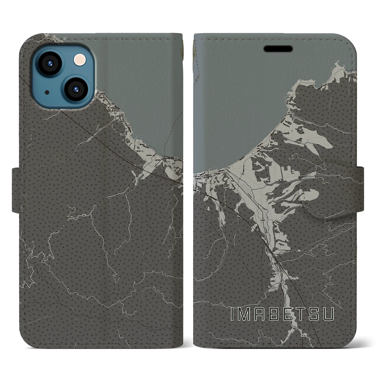 【今別(青森県)】地図柄iPhoneケース(手帳タイプ)モノトーン・iPhone 13 用