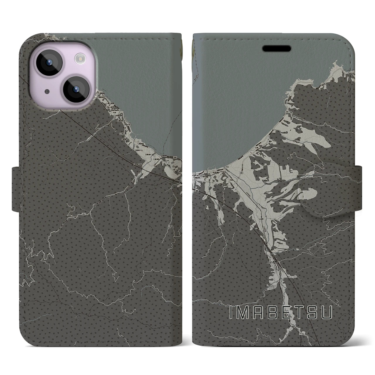 【今別(青森県)】地図柄iPhoneケース(手帳タイプ)モノトーン・iPhone 14 用