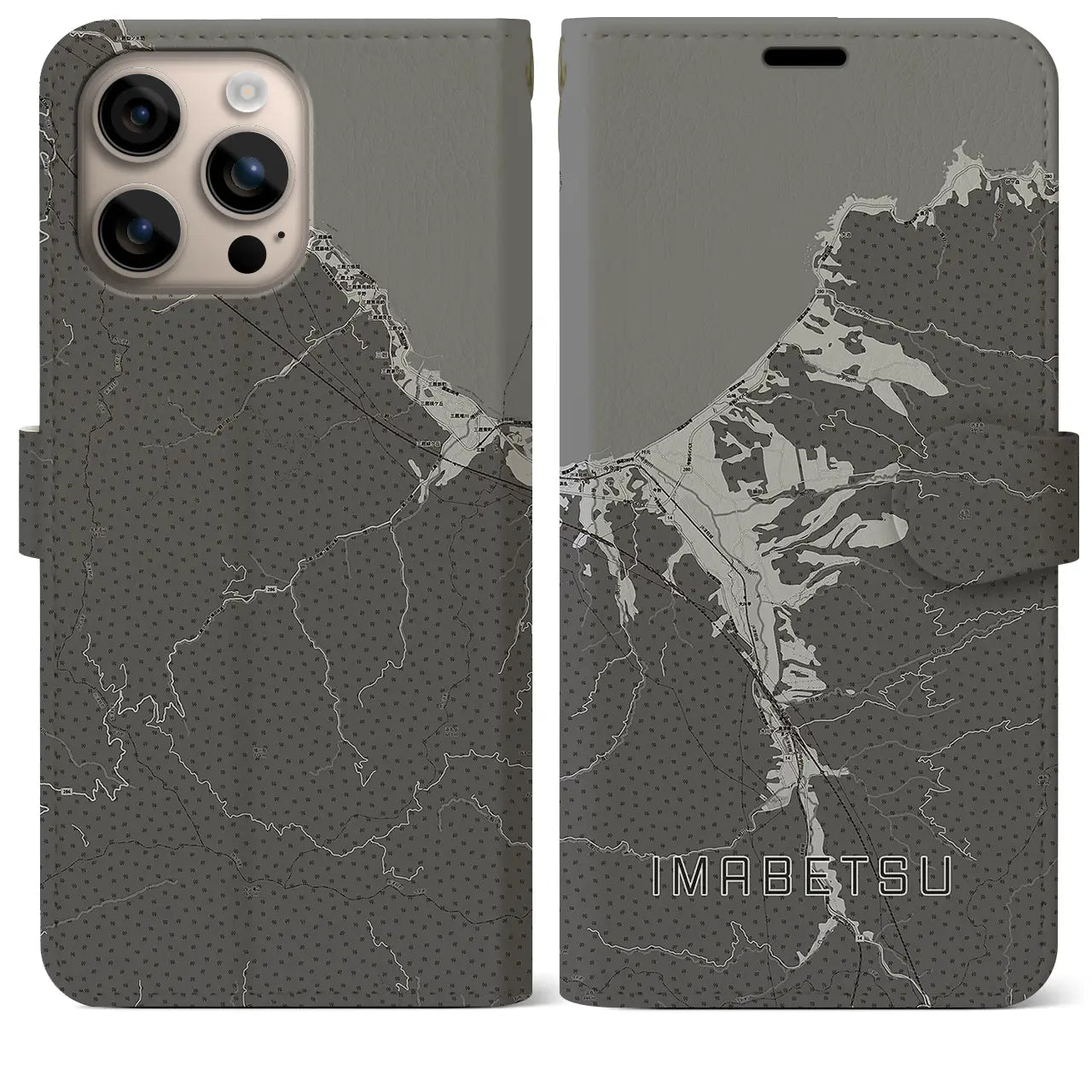 【今別(青森県)】地図柄iPhoneケース(手帳タイプ)モノトーン・iPhone 16 Plus 用