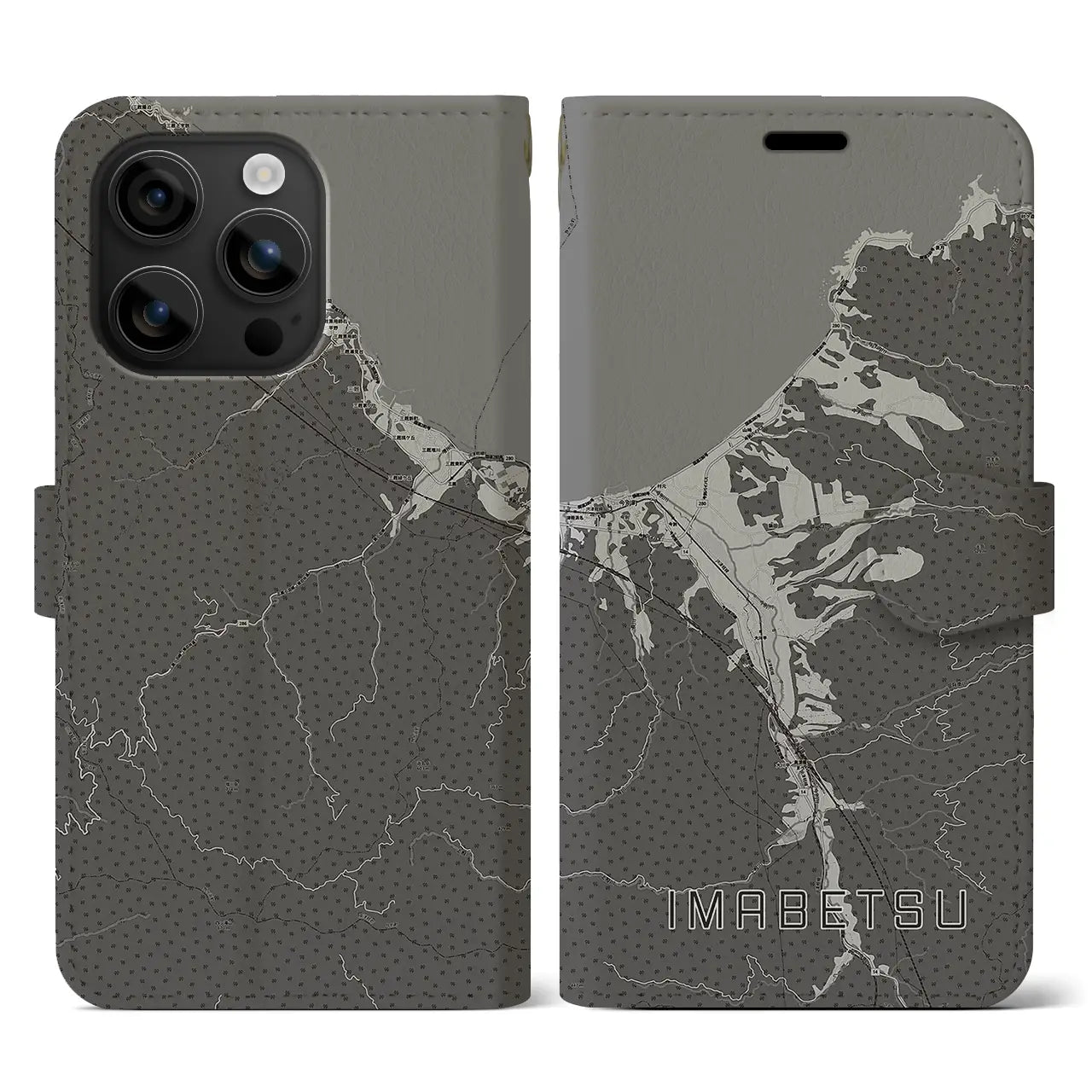【今別(青森県)】地図柄iPhoneケース(手帳タイプ)モノトーン・iPhone 16 用