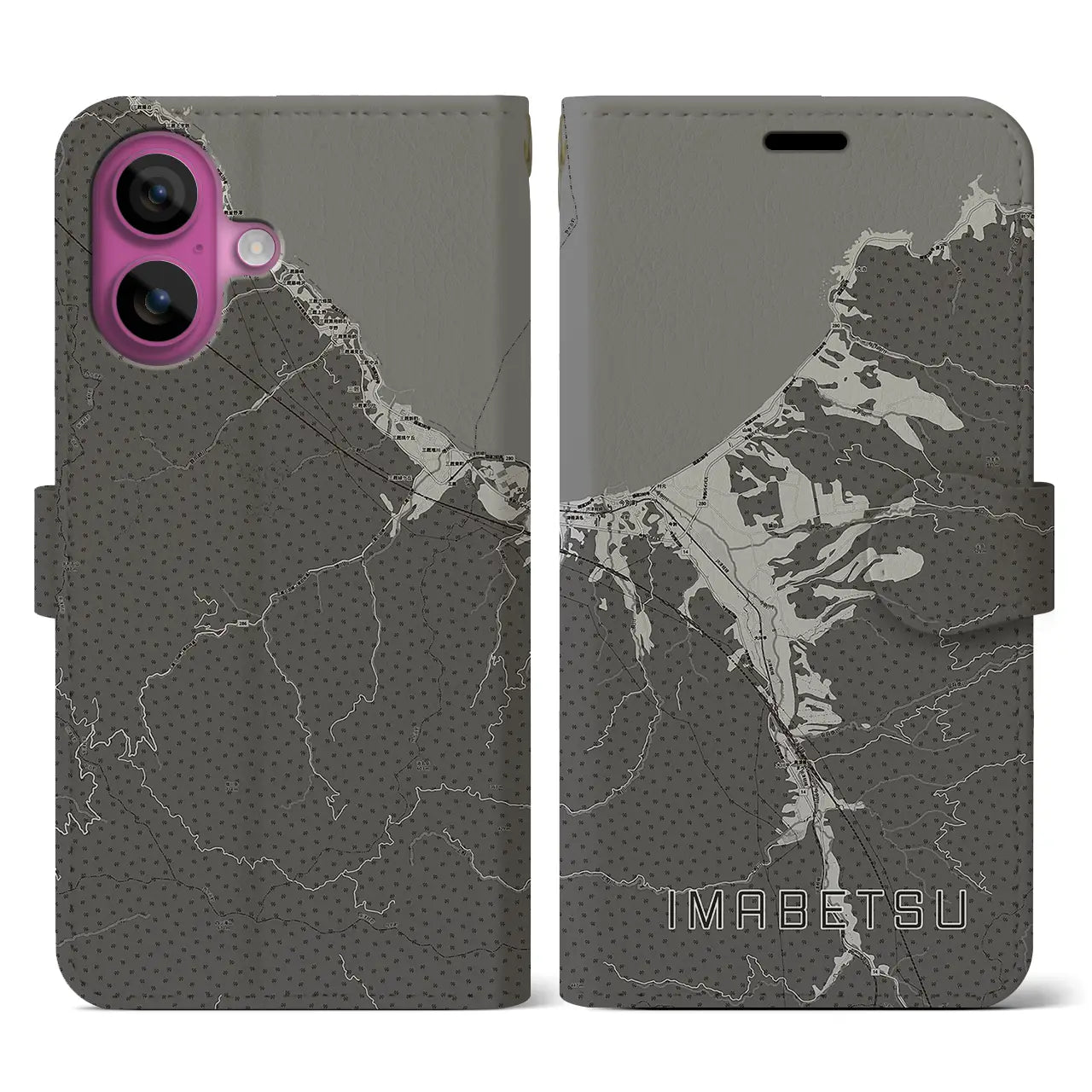 【今別(青森県)】地図柄iPhoneケース(手帳タイプ)モノトーン・iPhone 16 Pro 用