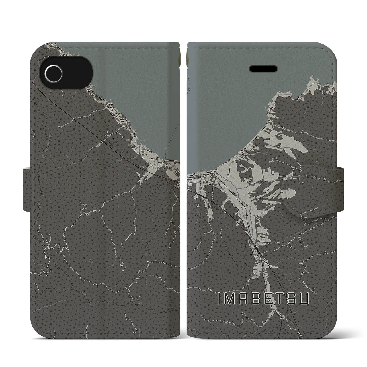 【今別(青森県)】地図柄iPhoneケース(手帳タイプ)モノトーン・iPhone SE(第3 / 第2世代) / 8 / 7 / 6s / 6 用