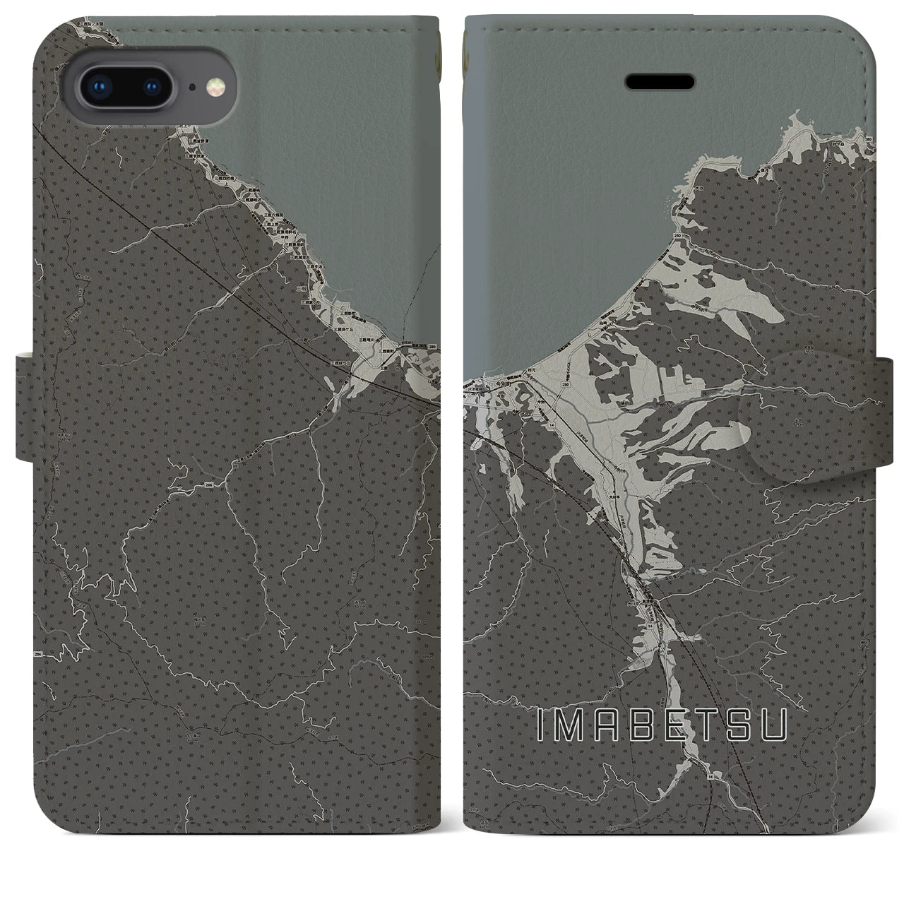 【今別(青森県)】地図柄iPhoneケース(手帳タイプ)モノトーン・iPhone 8Plus /7Plus / 6sPlus / 6Plus 用