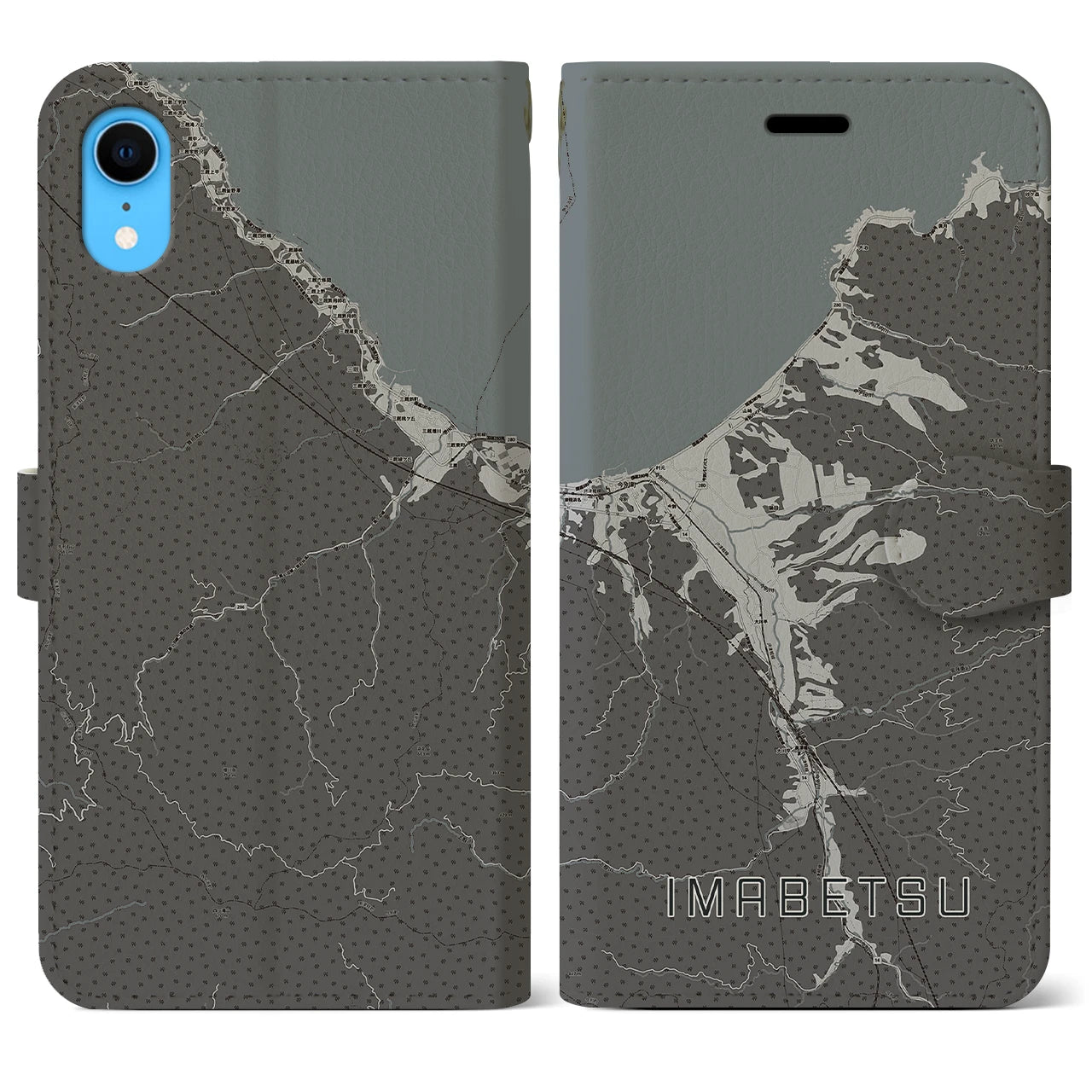 【今別(青森県)】地図柄iPhoneケース(手帳タイプ)モノトーン・iPhone XR 用