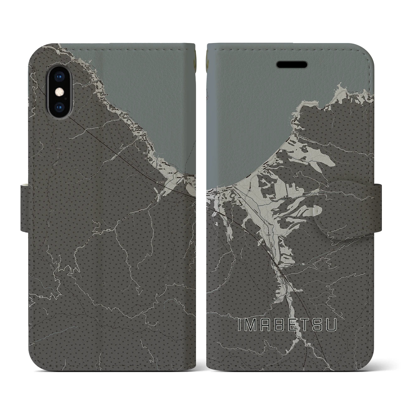 【今別(青森県)】地図柄iPhoneケース(手帳タイプ)モノトーン・iPhone XS / X 用