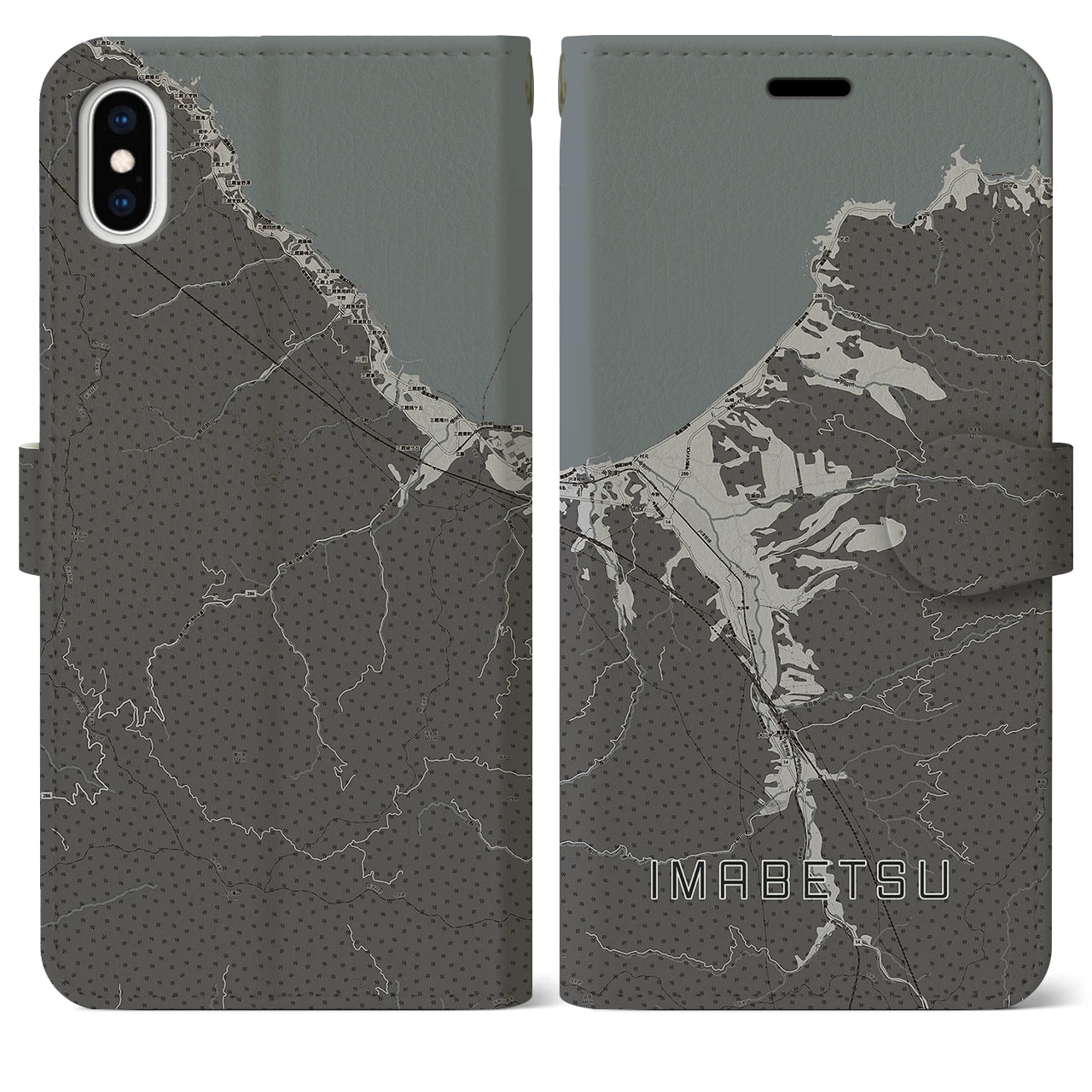 【今別(青森県)】地図柄iPhoneケース(手帳タイプ)モノトーン・iPhone XS Max 用