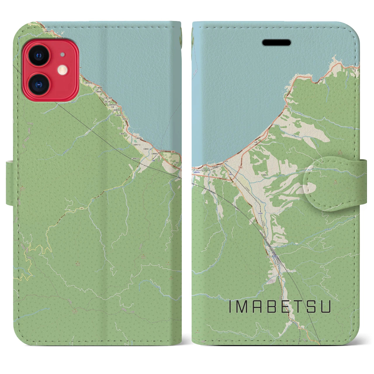 【今別(青森県)】地図柄iPhoneケース(手帳タイプ)ナチュラル・iPhone 11 用
