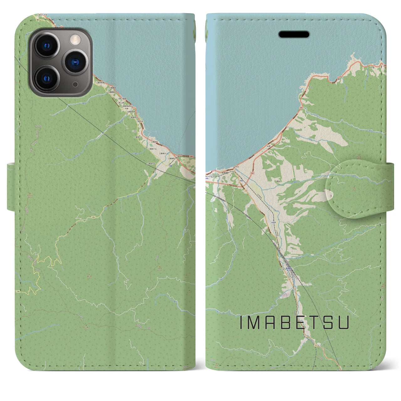 【今別(青森県)】地図柄iPhoneケース(手帳タイプ)ナチュラル・iPhone 11 Pro Max 用