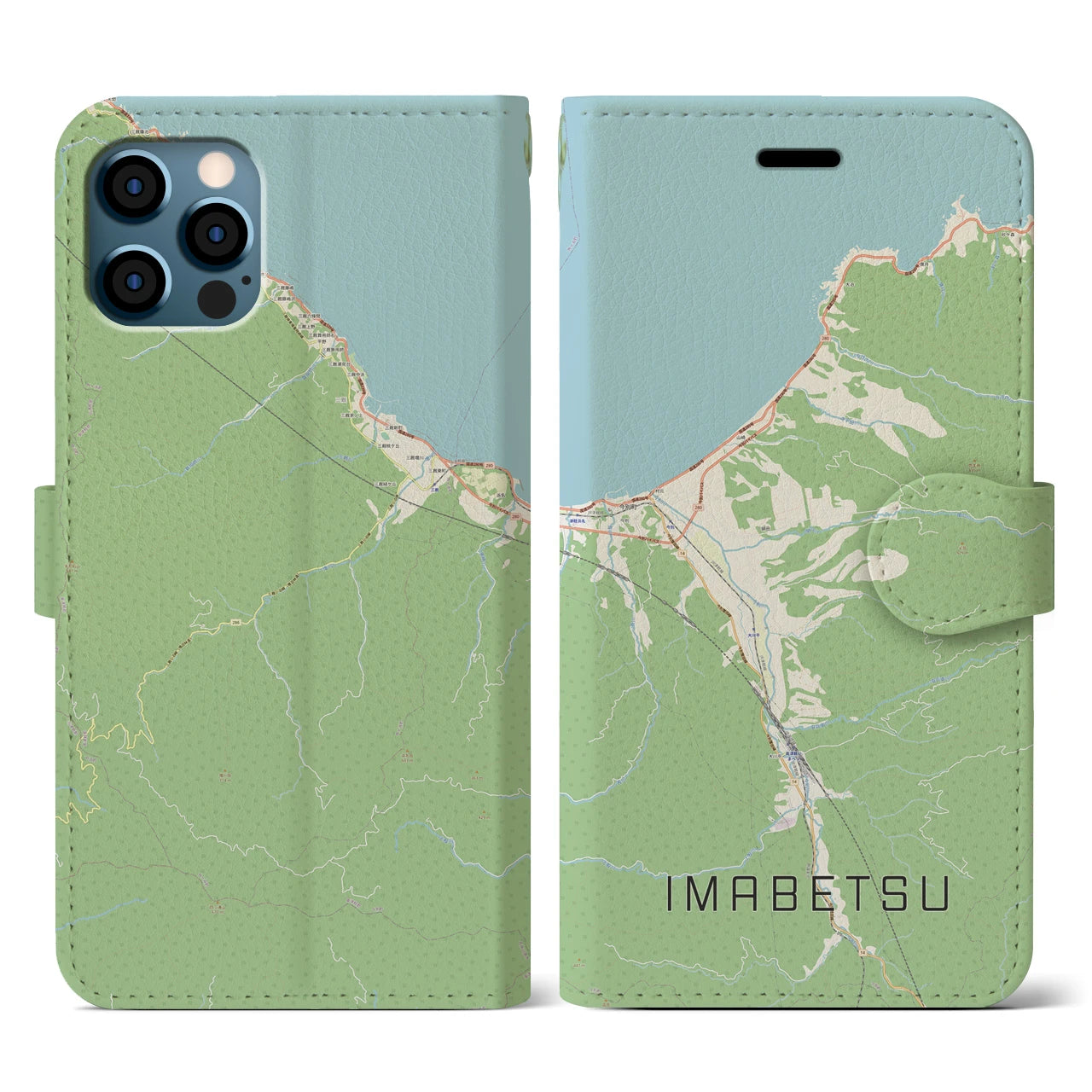 【今別(青森県)】地図柄iPhoneケース(手帳タイプ)ナチュラル・iPhone 12 / 12 Pro 用