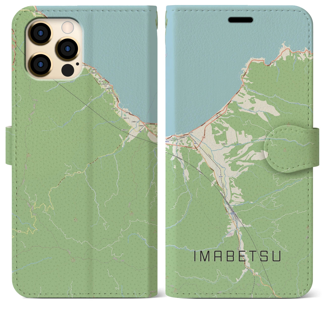 【今別(青森県)】地図柄iPhoneケース(手帳タイプ)ナチュラル・iPhone 12 Pro Max 用