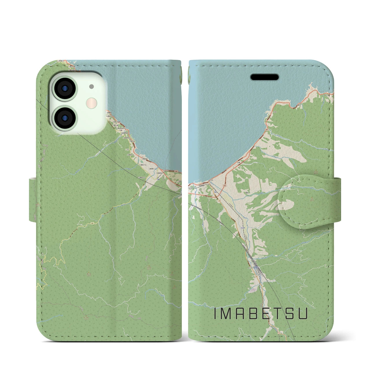 【今別(青森県)】地図柄iPhoneケース(手帳タイプ)ナチュラル・iPhone 12 mini 用