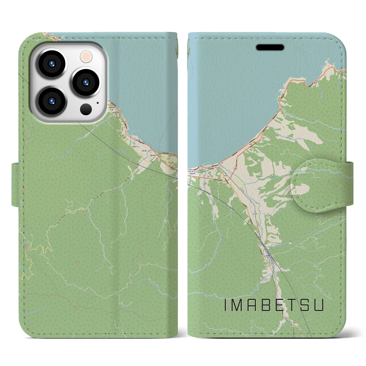 【今別(青森県)】地図柄iPhoneケース(手帳タイプ)ナチュラル・iPhone 13 Pro 用
