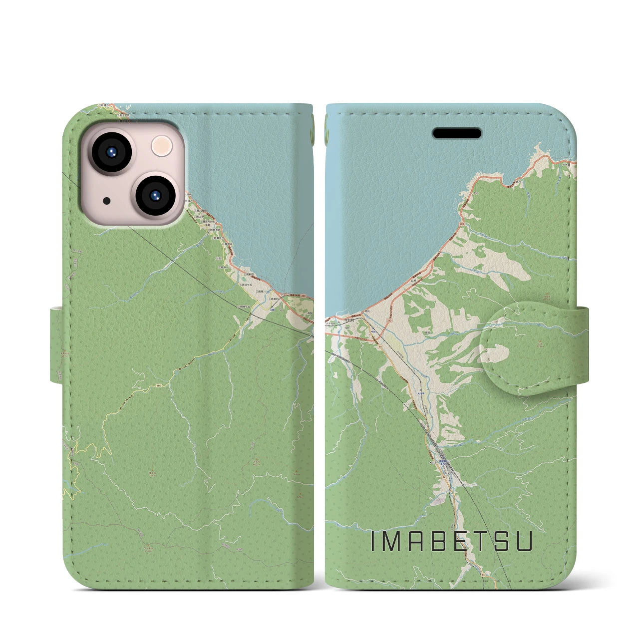 【今別(青森県)】地図柄iPhoneケース(手帳タイプ)ナチュラル・iPhone 13 mini 用